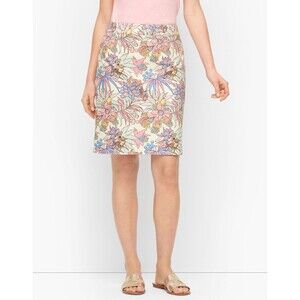 Talbots skirt tropical A-line pastel floral knee-length Hawaiian Size 14